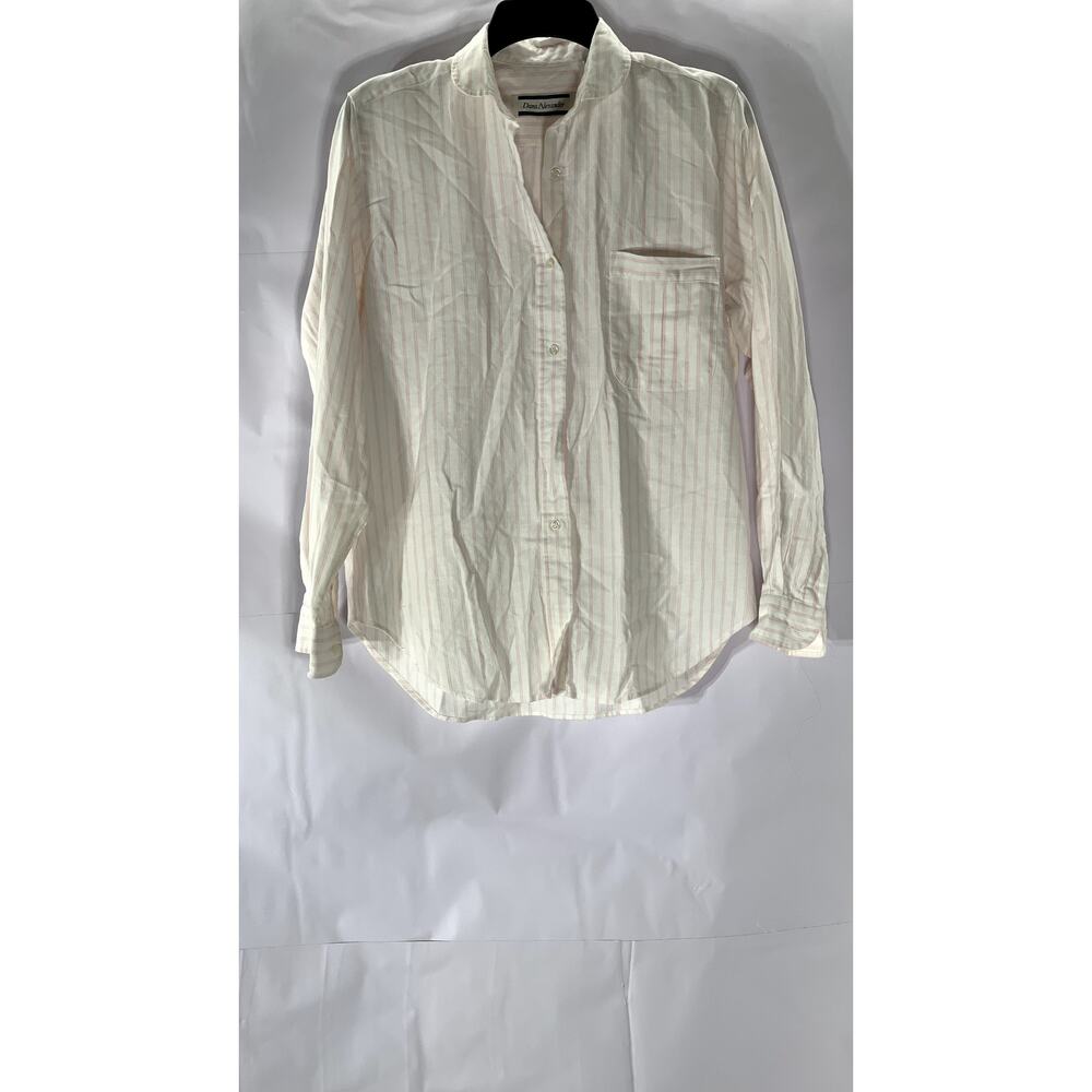 DANA ALEXANDER Women’s Vintage White-Pink Striped Button-Up Regular-Fit Top SZ 8